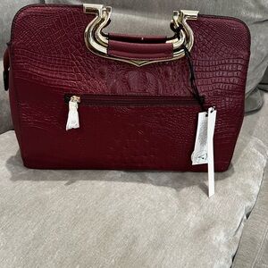 Burgundy faux Croc-Embossed Handbag with Gold Accents